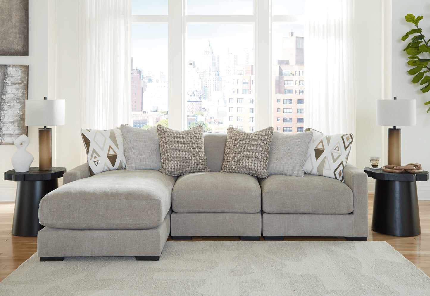 Orange Furniture Outlet - Ashley Furniture - Aslan Court Sectional - RAF 3-Piece Sofa Sectional with Chaise / Pebble - 20305S3