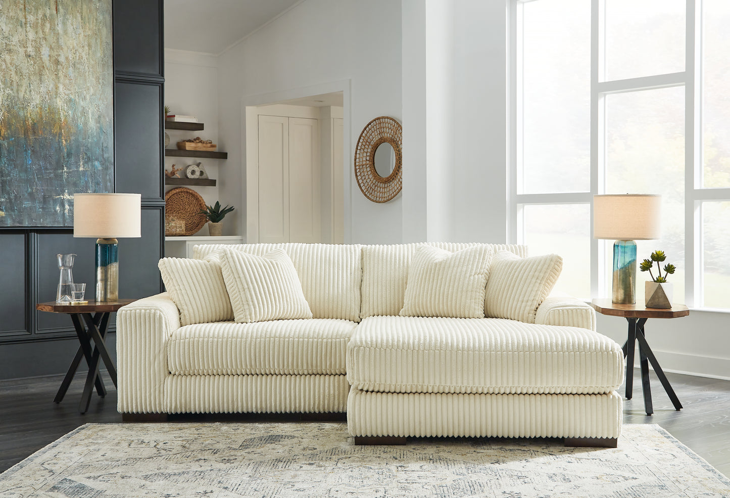 Orange Furniture Outlet - Ashley Furniture - Lindyn Sectional - RAF 2-Piece Sectional with Chaise / Ivory - 21104S4