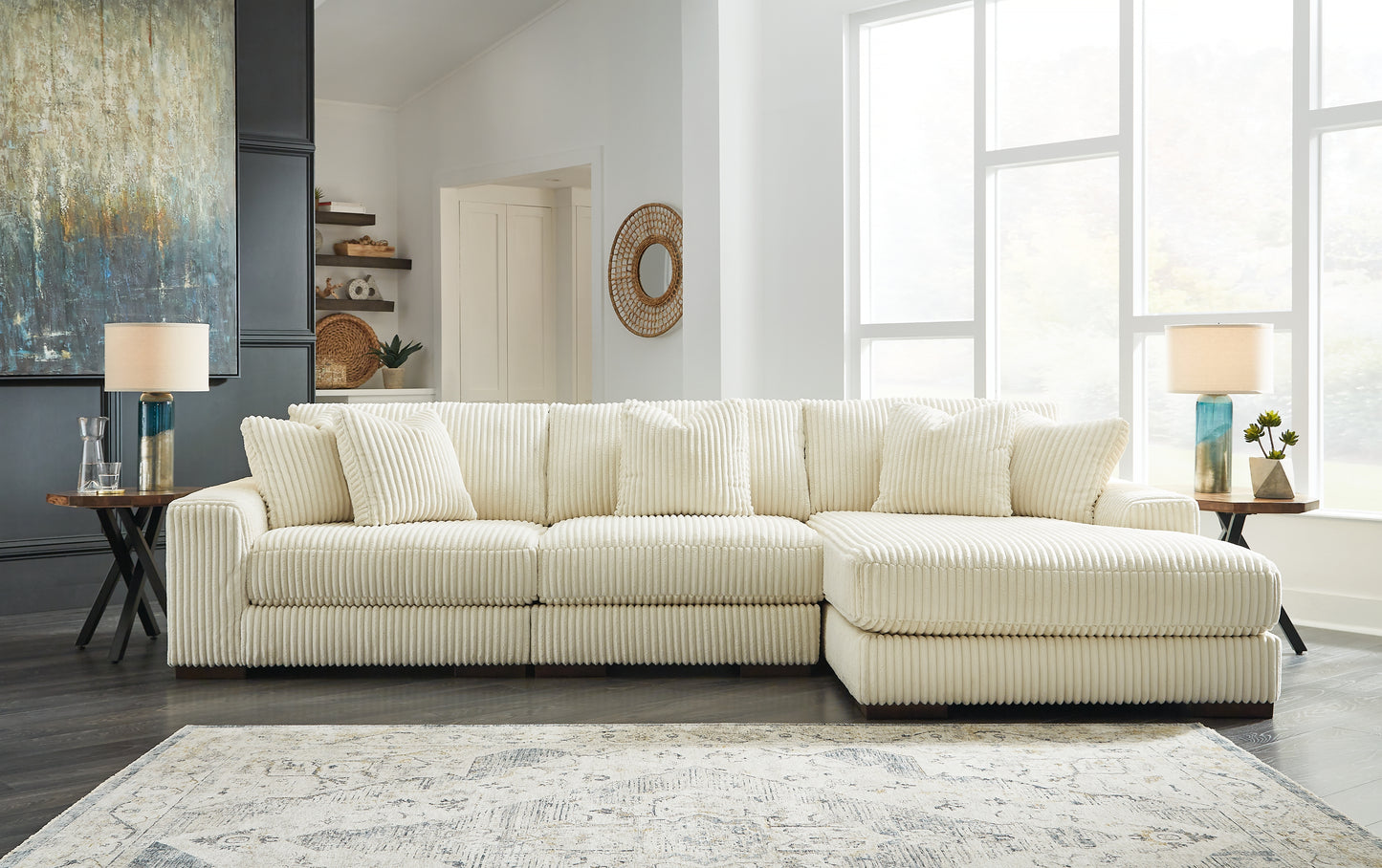 Orange Furniture Outlet - Ashley Furniture - Lindyn Sectional - RAF 3-Piece Sectional with Chaise / Ivory - 21104S12