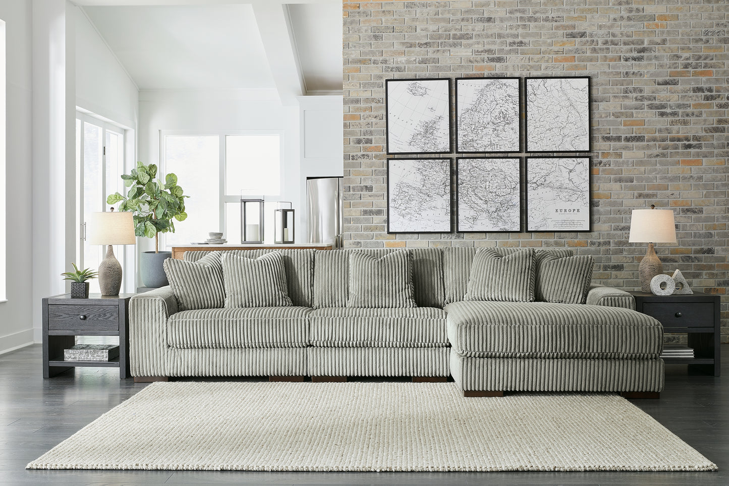 Orange Furniture Outlet - Ashley Furniture - Lindyn Sectional - RAF 3-Piece Sectional with Chaise / Fog - 21105S9
