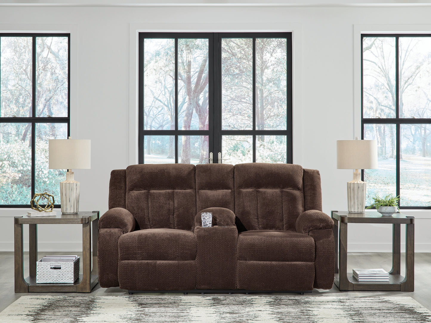 Orange Furniture Outlet - Ashley Furniture - Observation Living Room - DBL REC PWR Loveseat w/Console / Chocolate - PC2140696