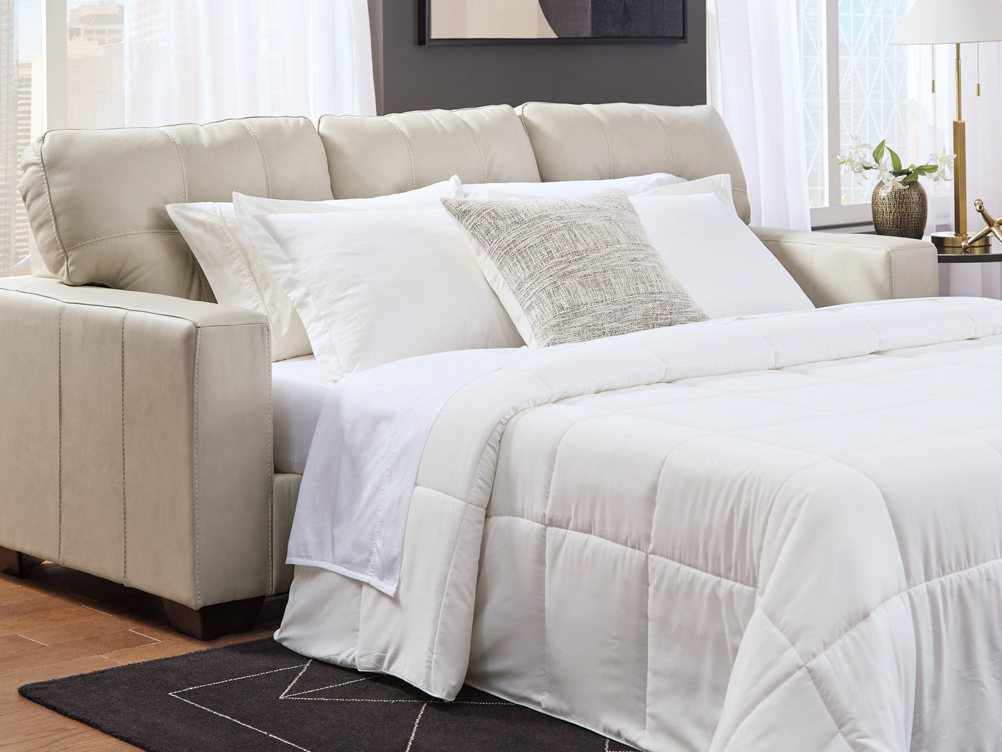 Orange Furniture Outlet - Ashley Furniture - Santorine Living Room - Queen Sofa Sleeper / Bone - 2170839