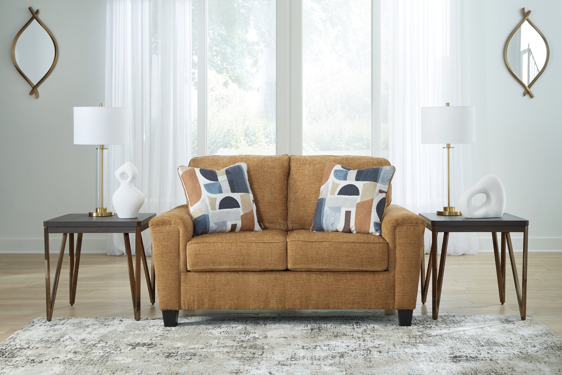 Orange Furniture Outlet - Ashley Furniture - Erinslane Living Room - Loveseat / Honey - 2520735