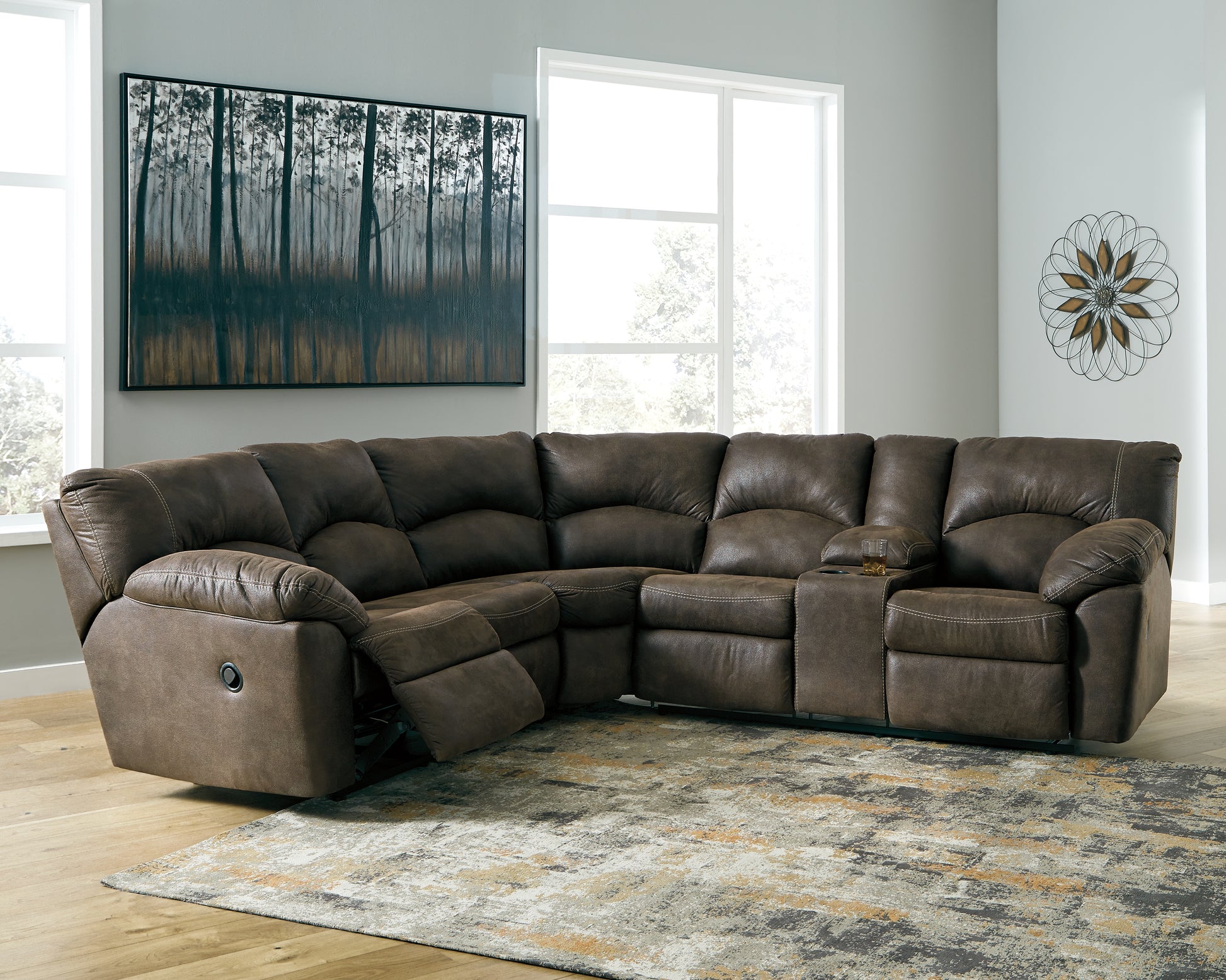 Orange Furniture Outlet - Ashley Furniture - Tambo Sectional - 2-Piece Reclining Sectional / Canyon - 27802S1