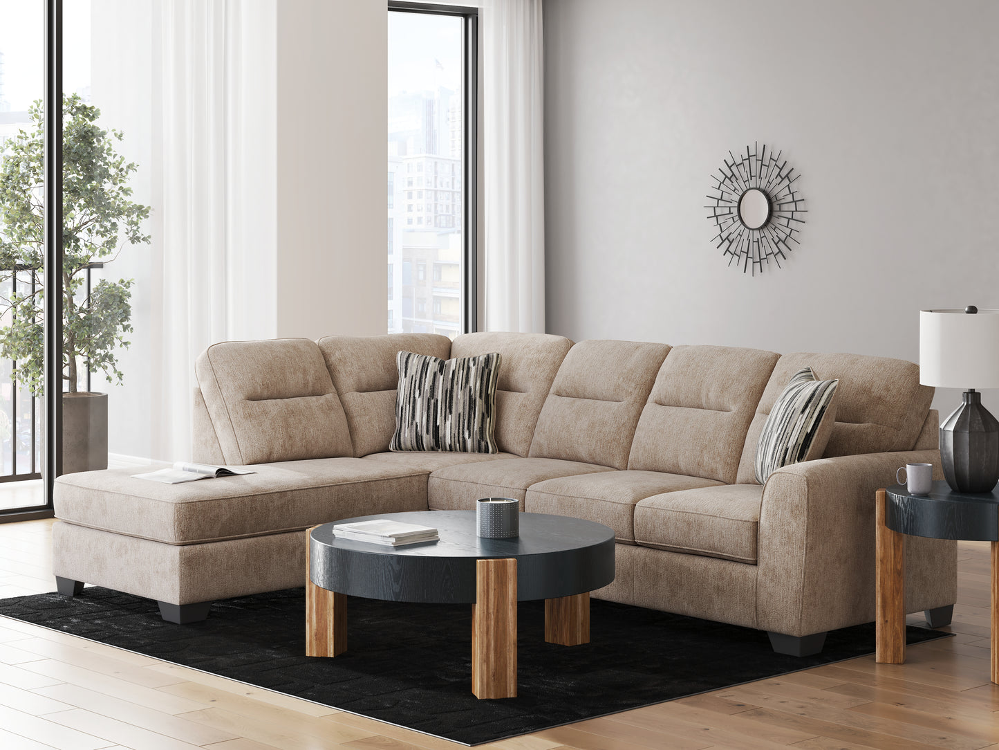 Orange Furniture Outlet - Ashley Furniture - Olten Sectional - RAF 2-Piece Sectional with Chaise / Mocha - 31304S1