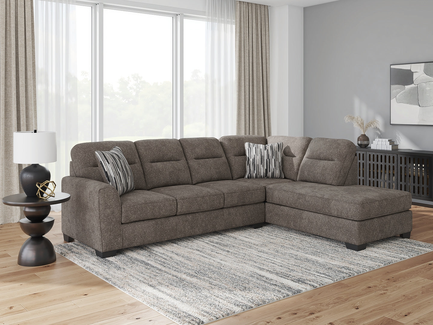 Orange Furniture Outlet - Ashley Furniture - Olten Sectional - RAF 2-Piece Sectional with Chaise / Graphite - 31305S1