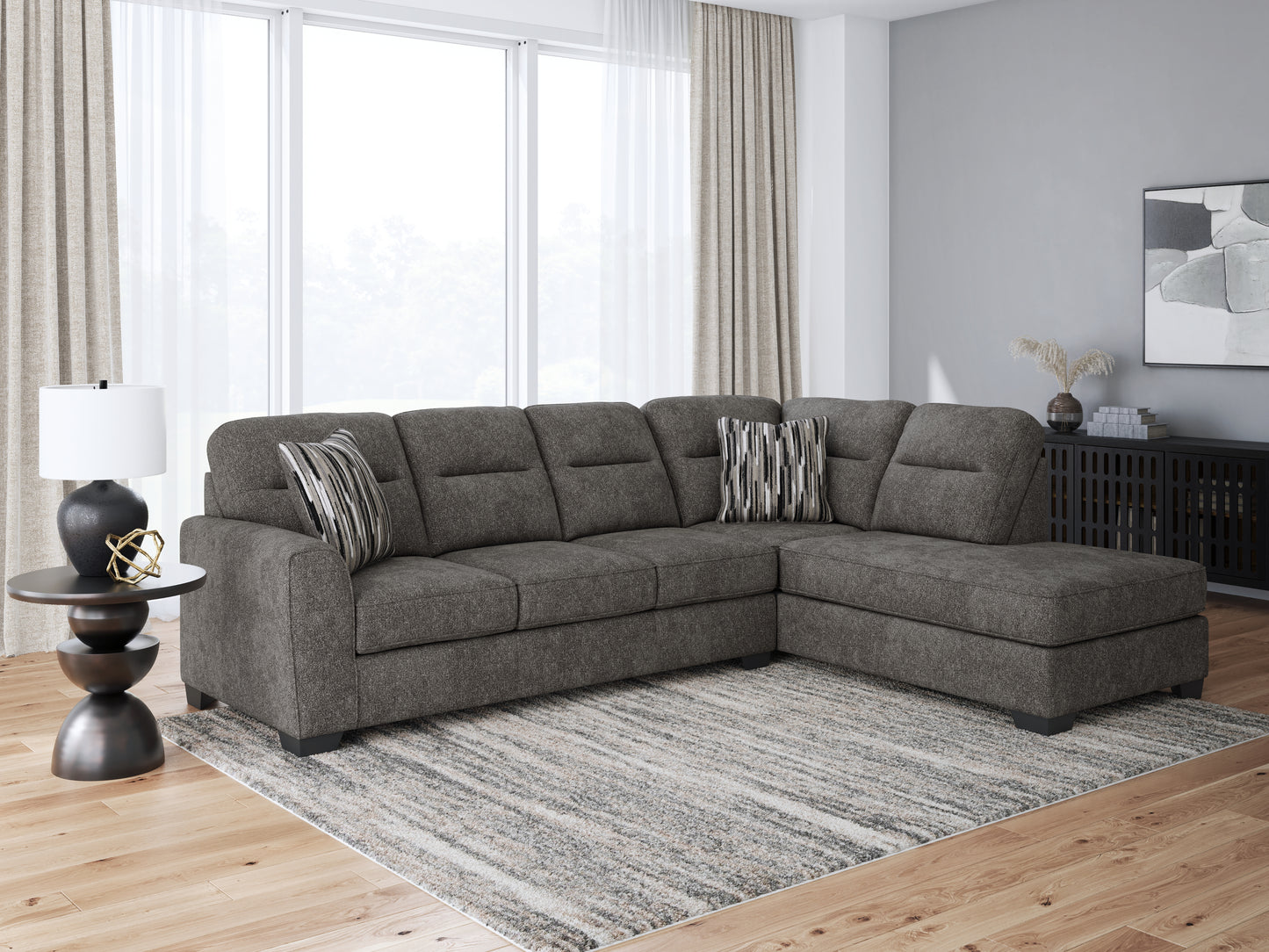 Orange Furniture Outlet - Ashley Furniture - Olten Sectional - LAF 2-Piece Sectional with Chaise / Graphite - 31305S2