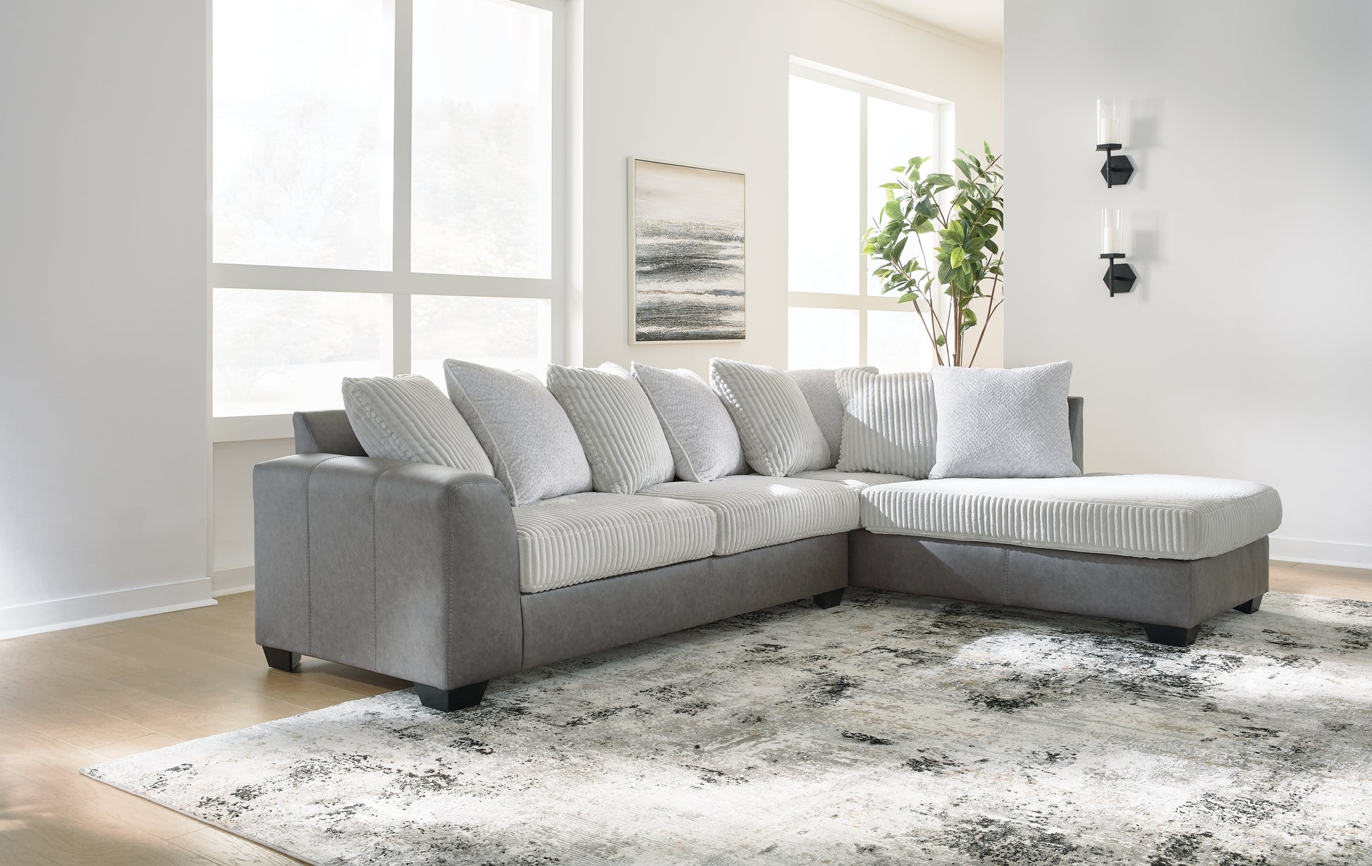 Orange Furniture Outlet - Ashley Furniture - Clairette Court Sectional - LAF 2-Piece Sectional with Chaise / Alloy - 31503S2