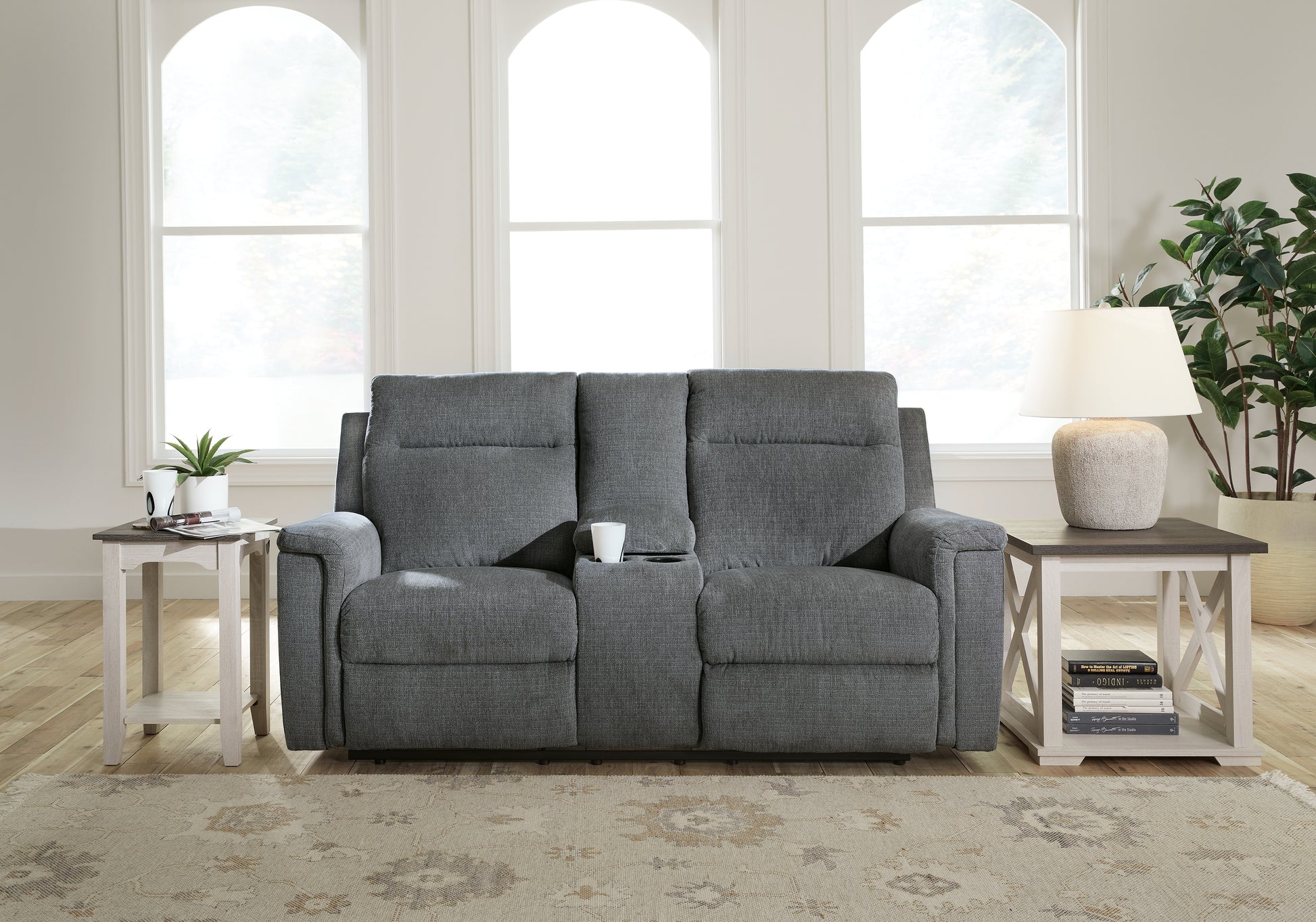 Orange Furniture Outlet - Ashley Furniture - Barnsana Living Room - DBL REC PWR Loveseat w/Console / Gravel - 3320296