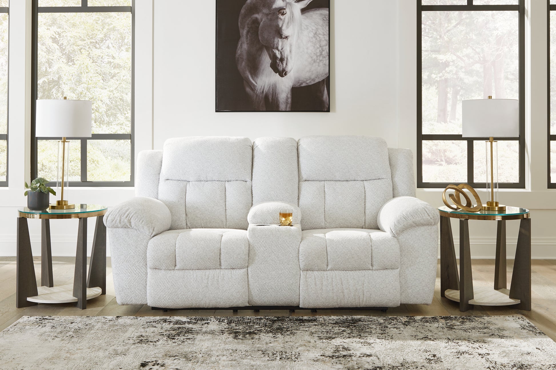 Orange Furniture Outlet - Ashley Furniture - Frohn Living Room - DBL Rec Loveseat w/Console / Chocolate - 3740794