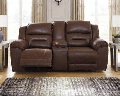 Orange Furniture Outlet - Ashley Furniture - Stoneland Living Room - DBL Rec Loveseat w/Console / Chocolate - 3990494