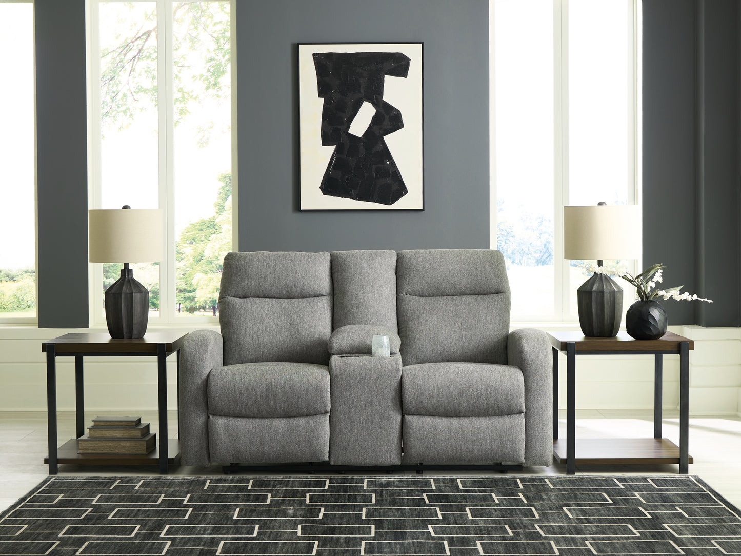 Orange Furniture Outlet - Ashley Furniture - Gauntlet Living Room - DBL Rec Loveseat w/Console / Sterling - PC4220494