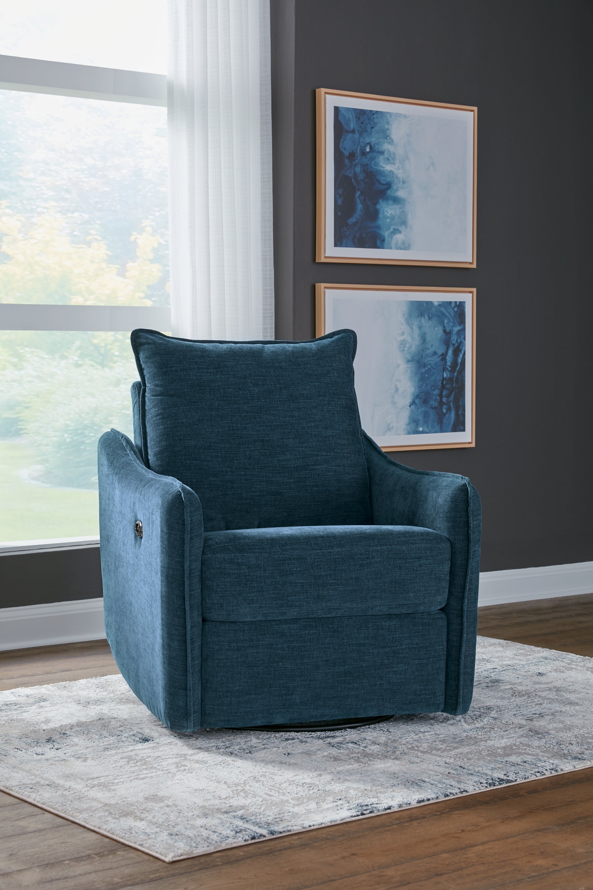 Orange Furniture Outlet - Ashley Furniture - McBurg Living Room - Swivel Power Recliner / Navy - 4480128