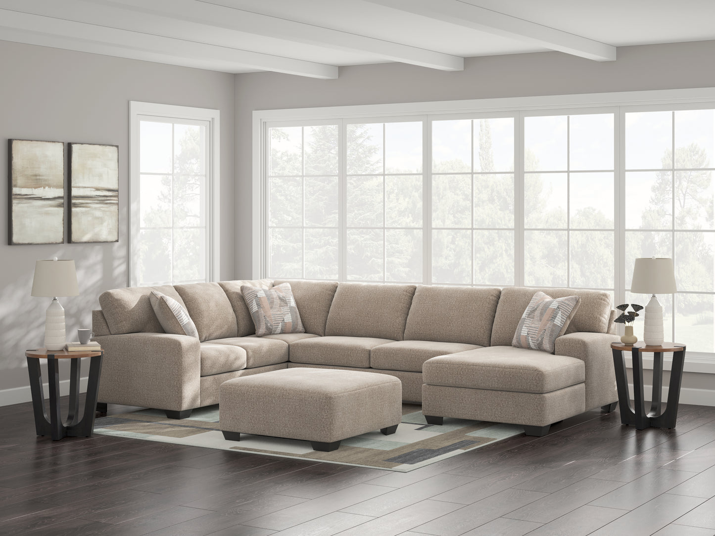 Orange Furniture Outlet - Ashley Furniture - Newellen Sectional - RAF 3-Piece Sectional with Chaise / Greystone - 48405S1