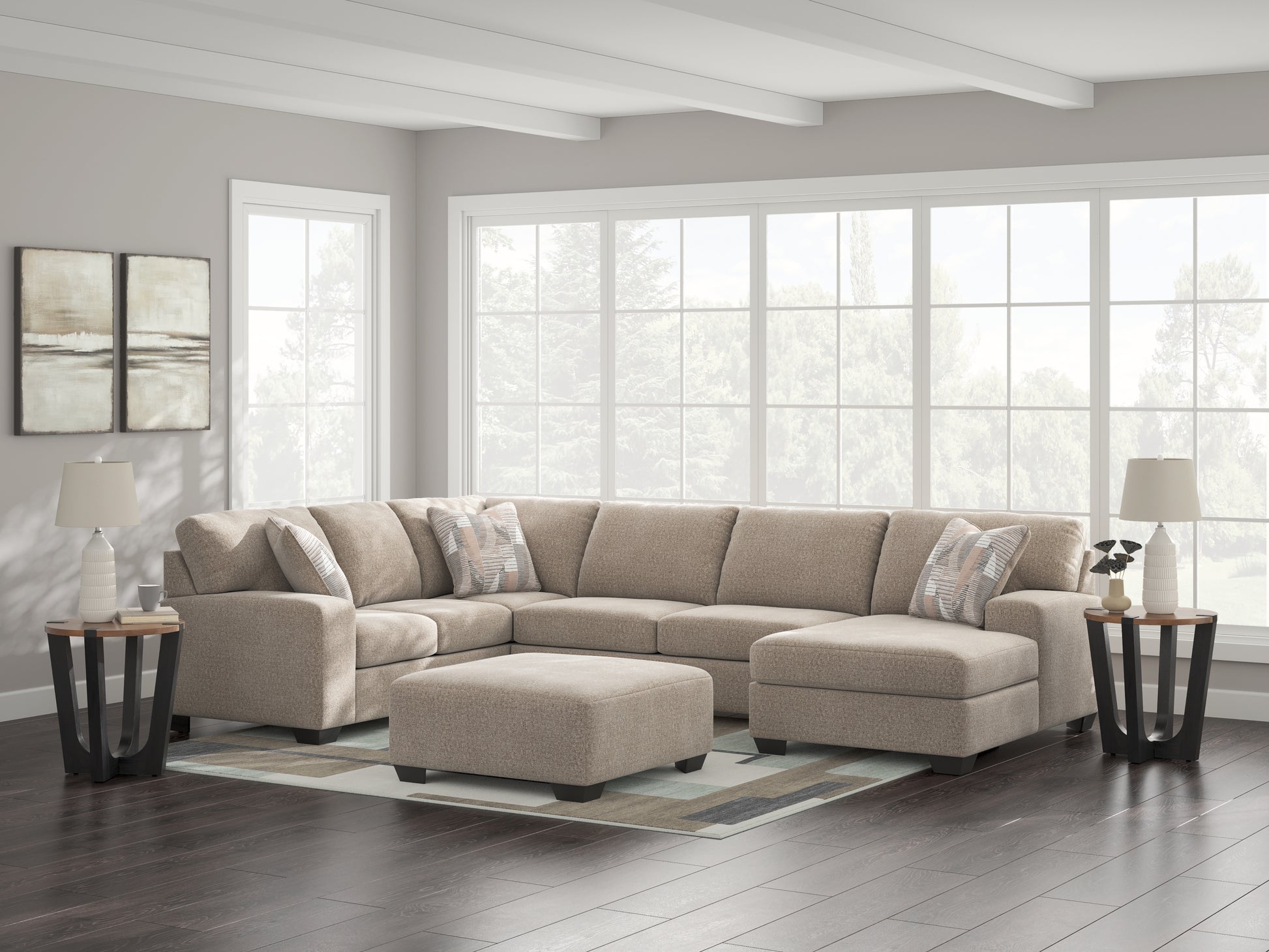 Orange Furniture Outlet - Ashley Furniture - Newellen Sectional - RAF 3-Piece Sectional with Chaise / Greystone - 48405S1