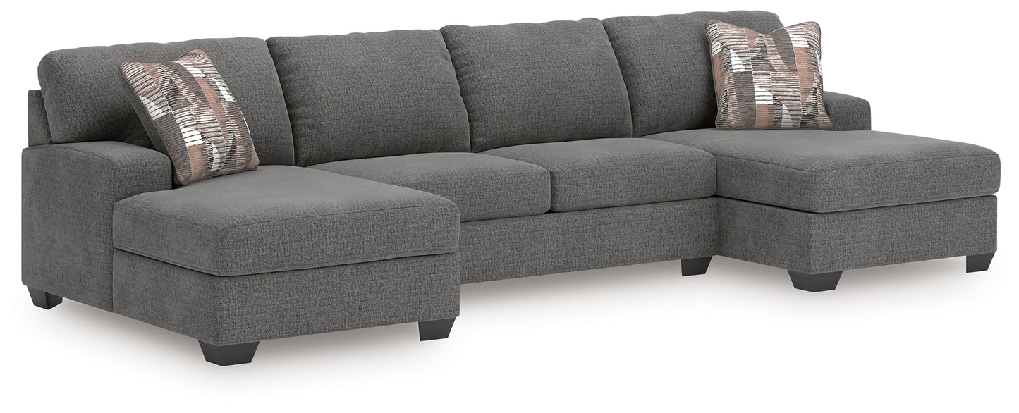 Orange Furniture Outlet - Ashley Furniture - Newellen Sectional - RAF 3-Piece Sleeper Sectional with Double Chaise / Greystone - 48405S7