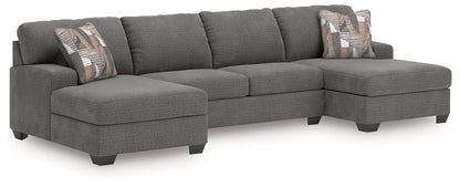 Orange Furniture Outlet - Ashley Furniture - Newellen Sectional - RAF 3-Piece Sleeper Sectional with Double Chaise / Greystone - 48405S7