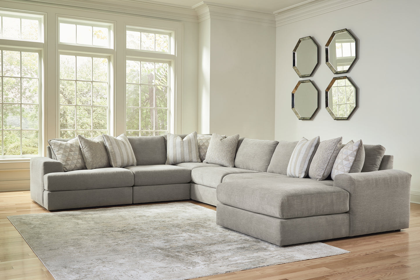 Orange Furniture Outlet - Ashley Furniture - Avaliyah Sectional - RAF 6-Piece Sectional with Chaise / Ash - 58103S12