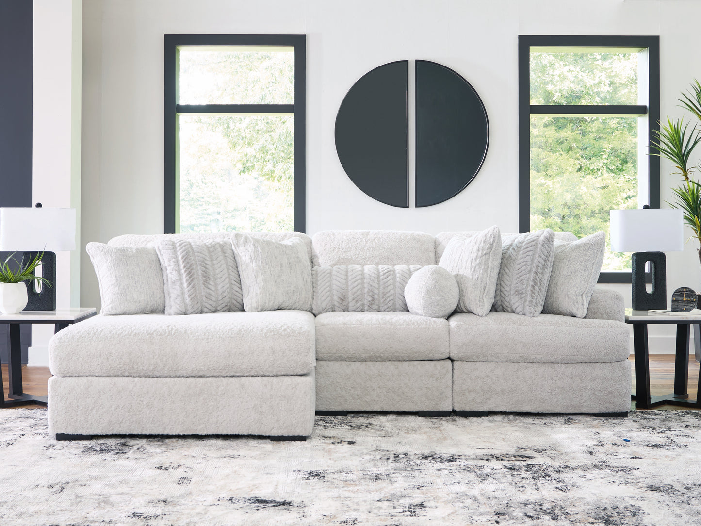 Orange Furniture Outlet - Ashley Furniture - Cuddle Plush Sectional - 3-Piece Sectional with Chaise / Arctic - PC59106S7