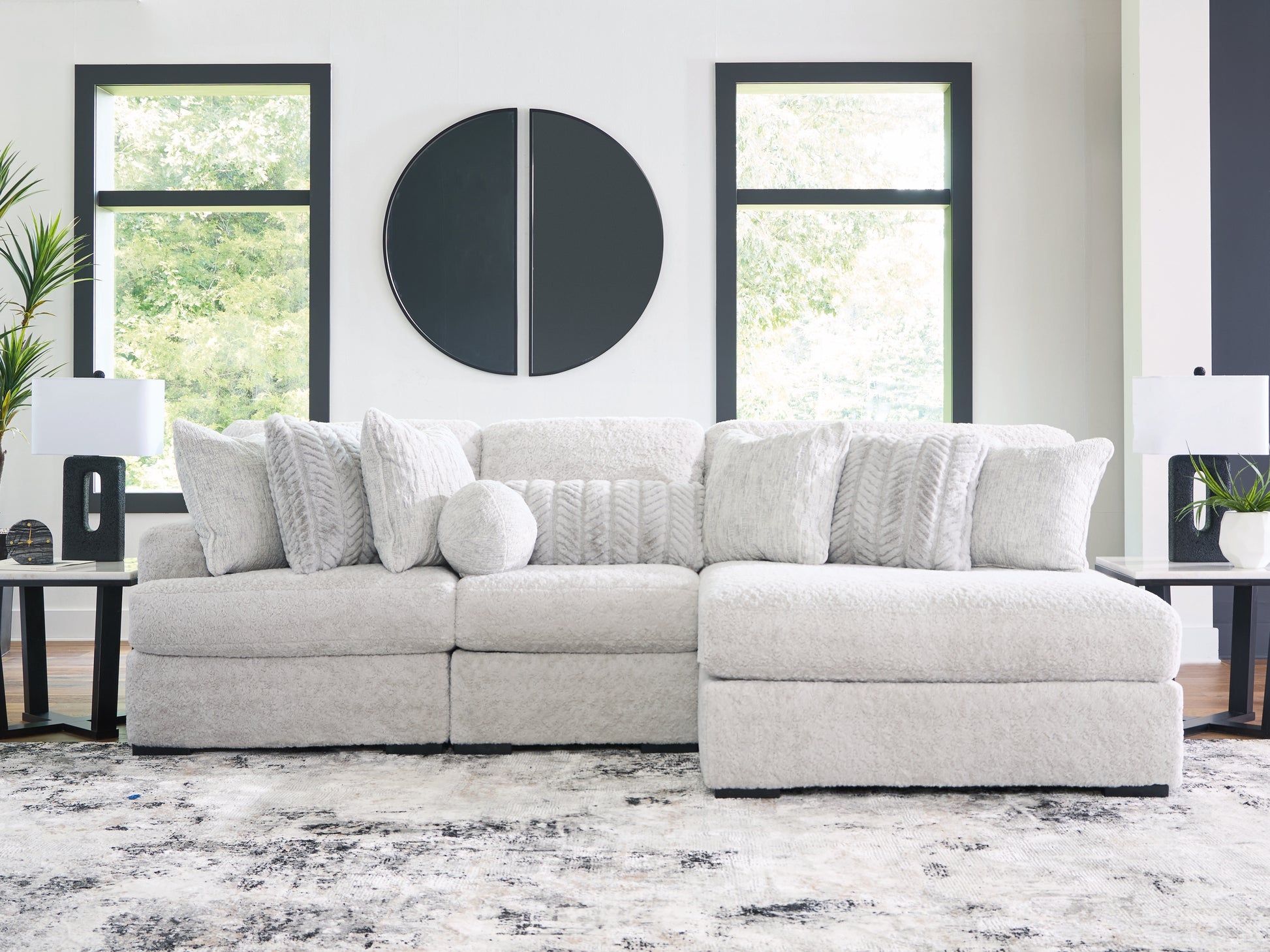 Orange Furniture Outlet - Ashley Furniture - Cuddle Plush Sectional - 3-Piece Sectional with Chaise / Arctic - PC59106S7