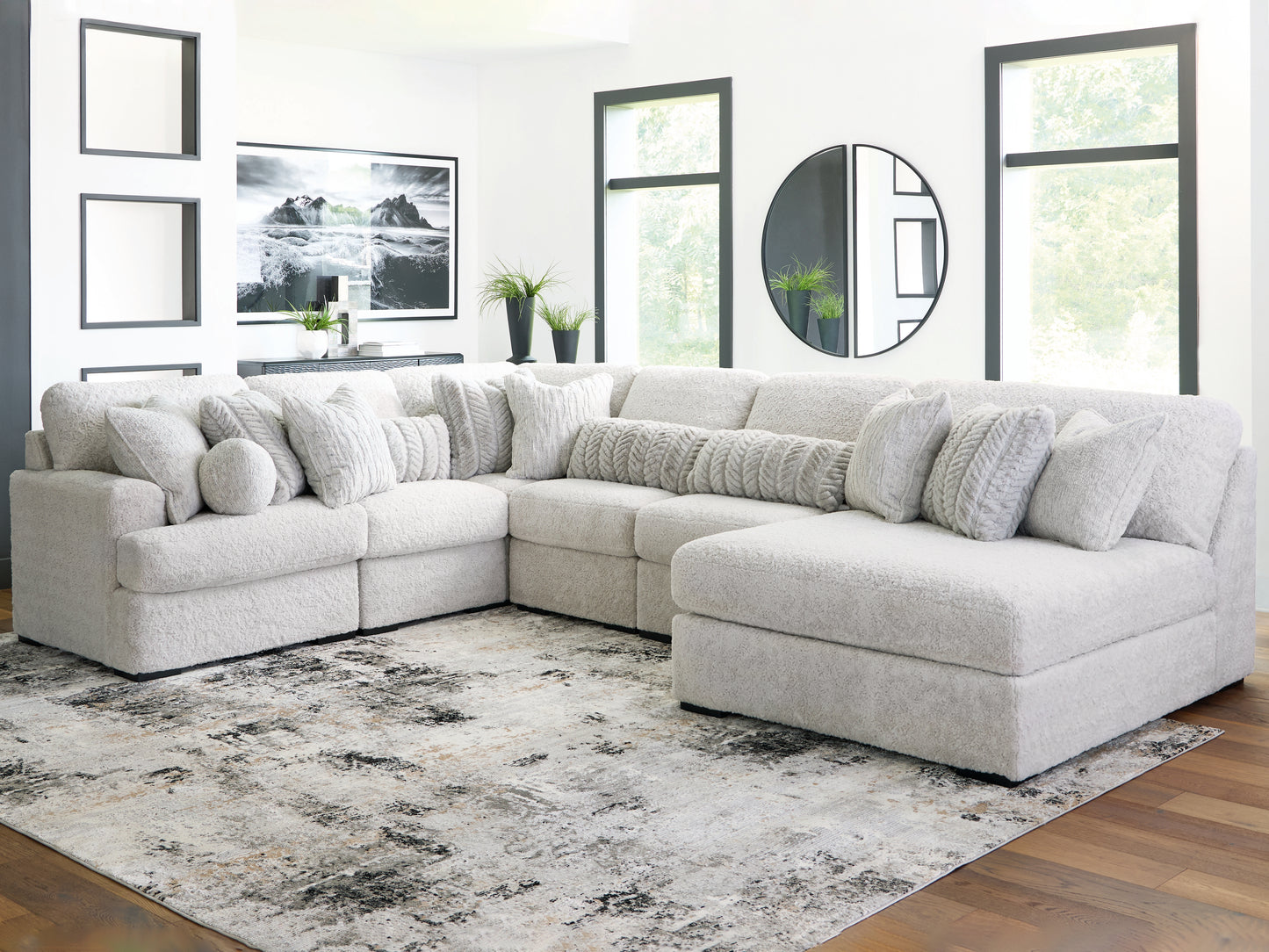 Orange Furniture Outlet - Ashley Furniture - Cuddle Plush Sectional - RAF 6-Piece Sectional with Chaise / Arctic - PC59106S3