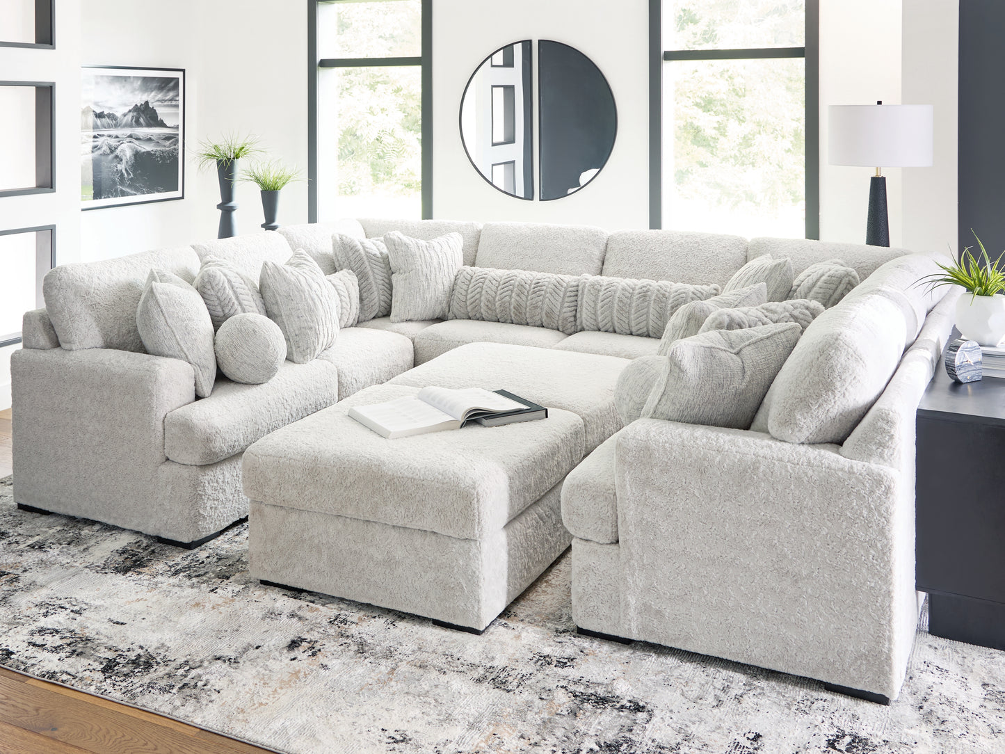 Orange Furniture Outlet - Ashley Furniture - Cuddle Plush Sectional - RAF 10-Piece Sectional / Arctic - PC59106S10