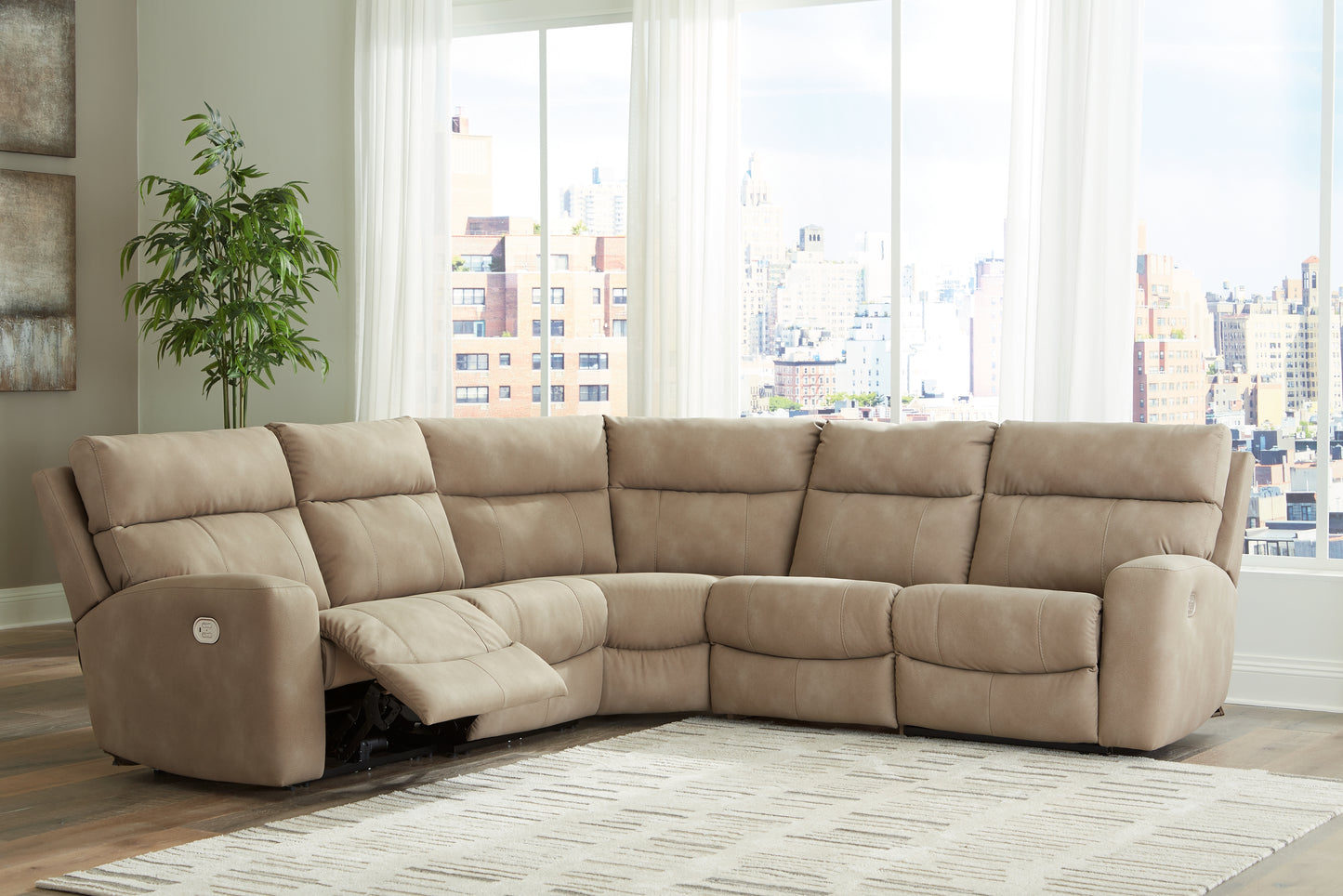 Orange Furniture Outlet - Ashley Furniture - Next-Gen DuraPella Sectional - 5-Piece Power Reclining Sectional / Sand - 61004S6