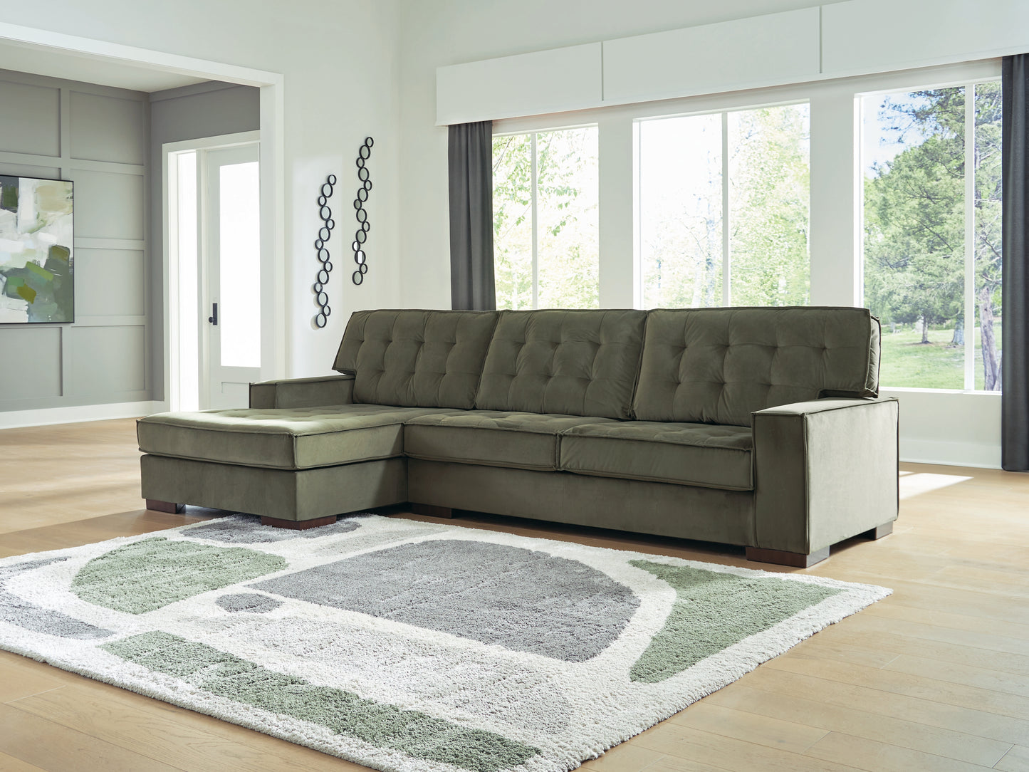 Orange Furniture Outlet - Ashley Furniture - Caspian-Town Sectional - RAF 2-Piece Sectional with Chaise / Olive - PC61702S1