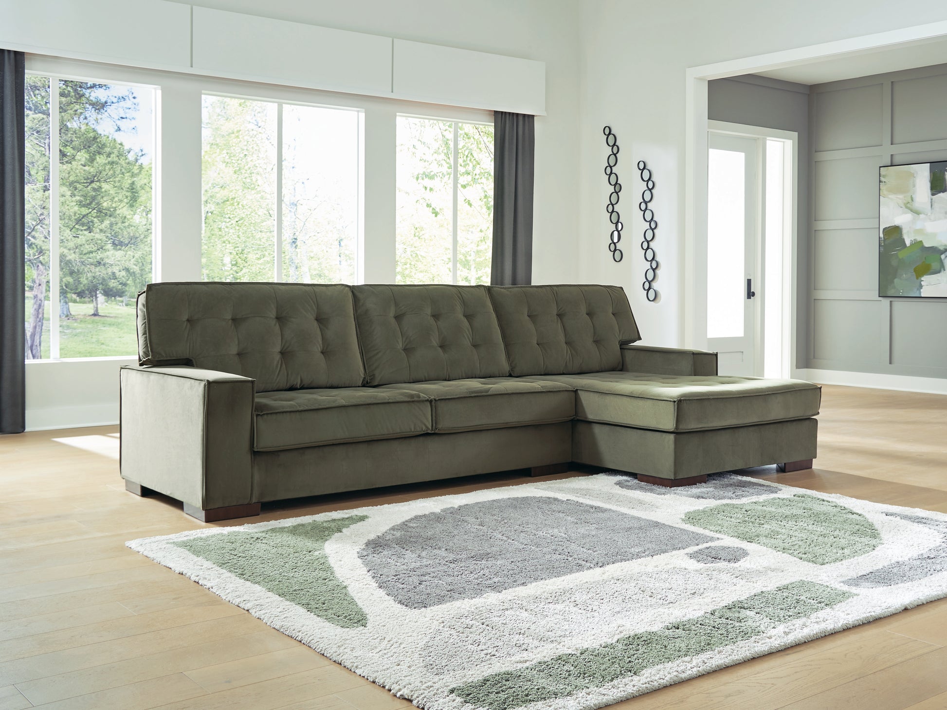 Orange Furniture Outlet - Ashley Furniture - Caspian-Town Sectional - LAF 2-Piece Sectional with Chaise / Olive - PC61702S2