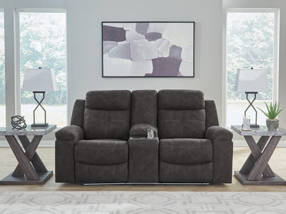 Orange Furniture Outlet - Ashley Furniture - Brysonview Living Room - DBL Rec Loveseat w/Console / Charcoal - 6360594