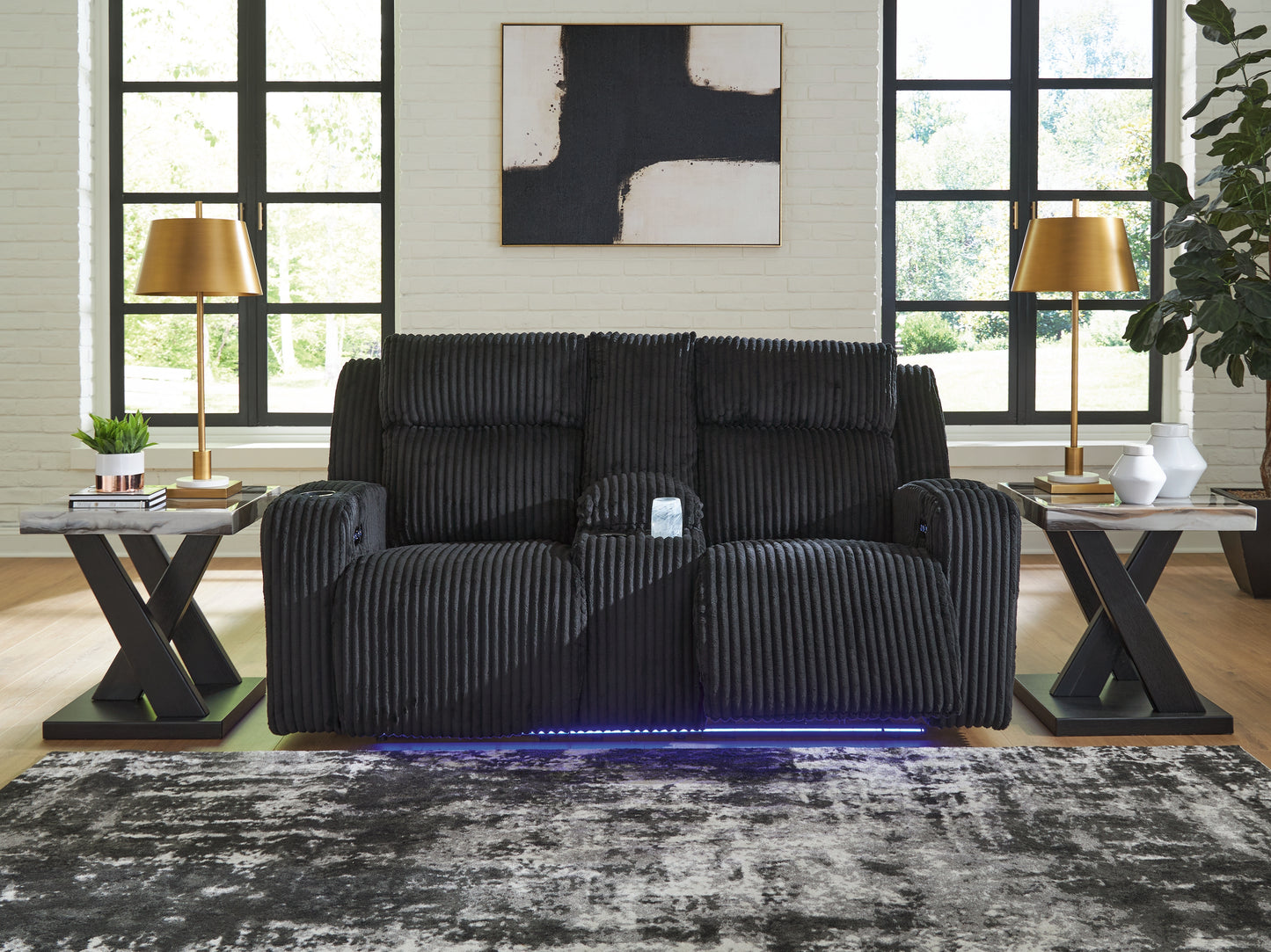 Orange Furniture Outlet - Ashley Furniture - Forest Lake Living Room - PWR REC Loveseat/CON/ADJ HDRST / Black - PC6420218