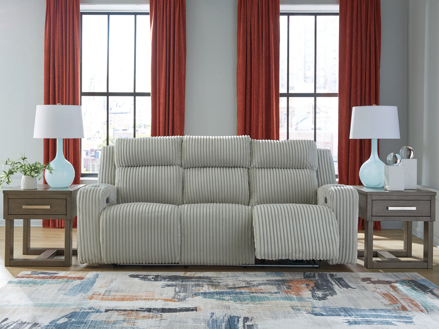 Orange Furniture Outlet - Ashley Furniture - Forest Lake Living Room - PWR REC Sofa with ADJ Headrest / Alloy - PC6420315