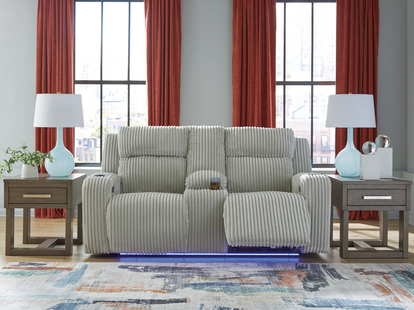 Orange Furniture Outlet - Ashley Furniture - Forest Lake Living Room - PWR REC Loveseat/CON/ADJ HDRST / Alloy - PC6420318