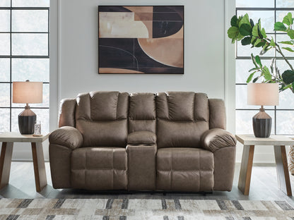 Orange Furniture Outlet - Ashley Furniture - Lowilla Living Room - DBL Rec Loveseat w/Console / Driftwood - PC6450694