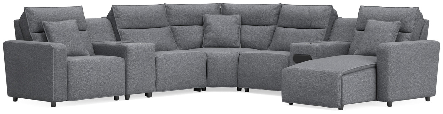 Orange Furniture Outlet - Ashley Furniture - ModMax II Sectional - 7-Piece Power Reclining Sectional with Chaise and Audio System / Salt and Pepper - 65906S45
