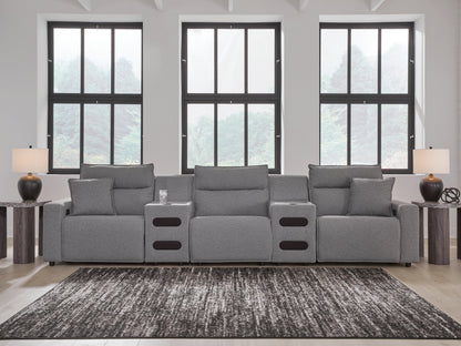 Orange Furniture Outlet - Ashley Furniture - ModMax II Sectional - 5-Piece Power Reclining Sectional with Audio Consoles / Salt and Pepper - 65906S13