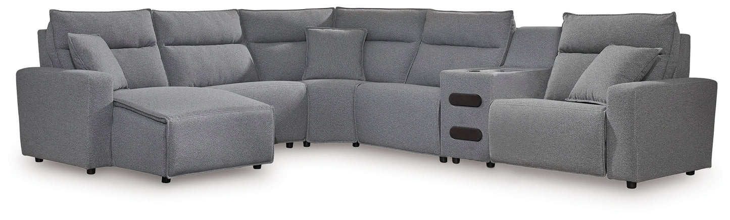 Orange Furniture Outlet - Ashley Furniture - ModMax II Sectional - 6-Piece Reclining Sectional with Chaise and Audio Console / Salt and Pepper - 65906S29