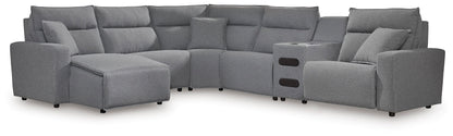 Orange Furniture Outlet - Ashley Furniture - ModMax II Sectional - 6-Piece Reclining Sectional with Chaise and Audio Console / Salt and Pepper - 65906S29
