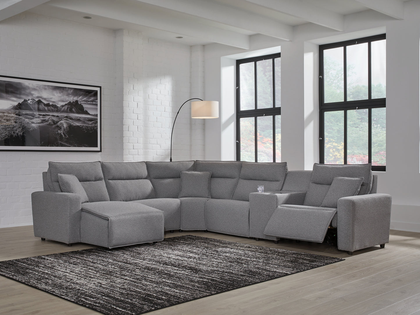 Orange Furniture Outlet - Ashley Furniture - ModMax II Sectional - 6-Piece Power Reclining Sectional with Chaise and Console / Salt and Pepper - 65906S19