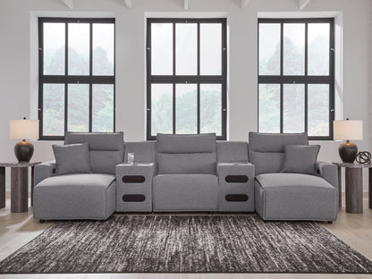 Orange Furniture Outlet - Ashley Furniture - ModMax II Sectional - 5-Piece Power Reclining Sectional with Chaise and Audio Consoles / Salt and Pepper - 65906S15
