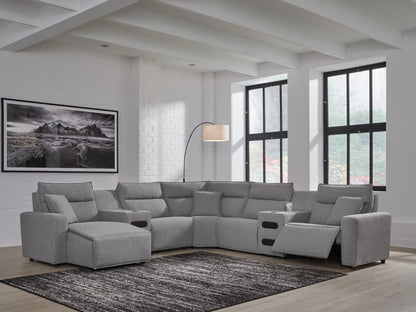 Orange Furniture Outlet - Ashley Furniture - ModMax II Sectional - 7-Piece Power Reclining Sectional with Chaise and Audio Consoles / Salt and Pepper - 65906S20