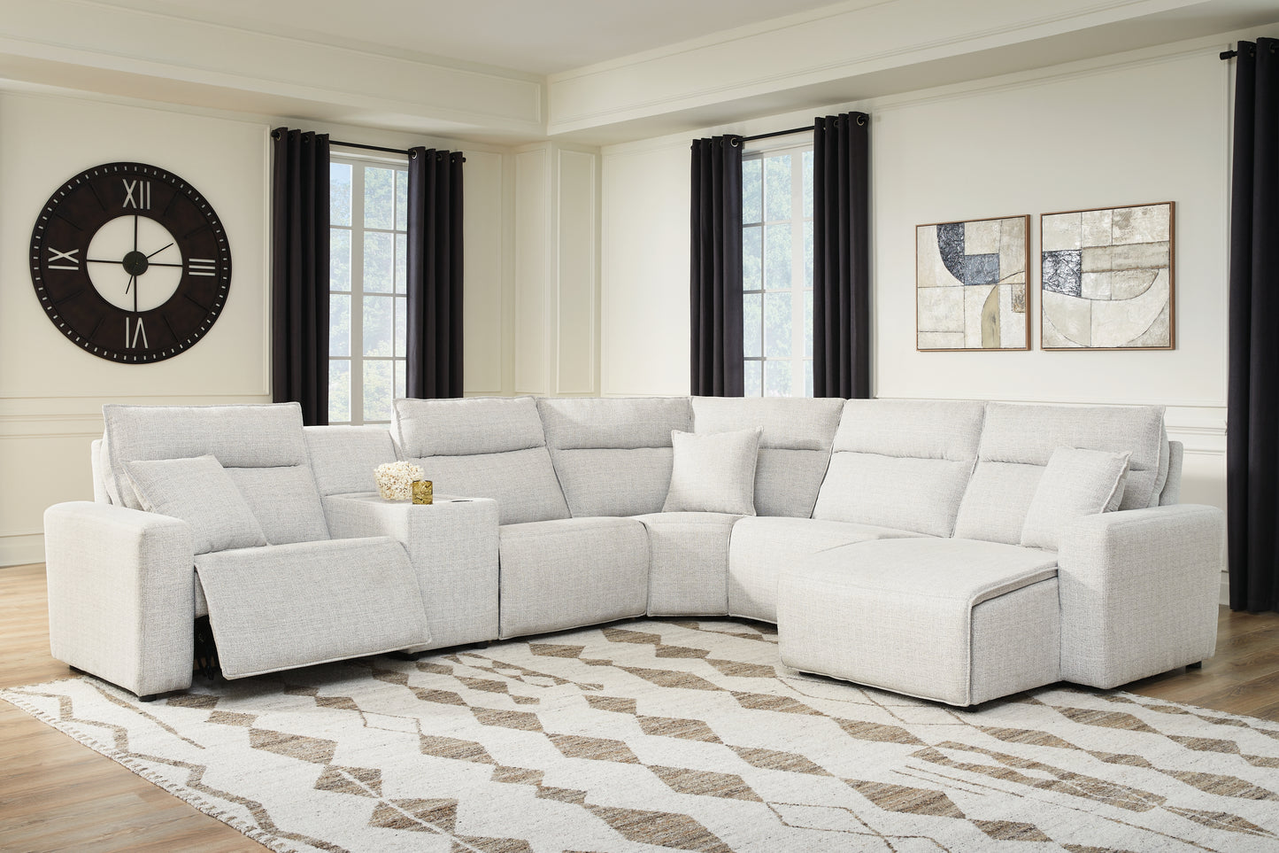 Orange Furniture Outlet - Ashley Furniture - ModMax II Sectional - 6-Piece Power Reclining Sectional with Chaise and Console / Stone - 65907S6