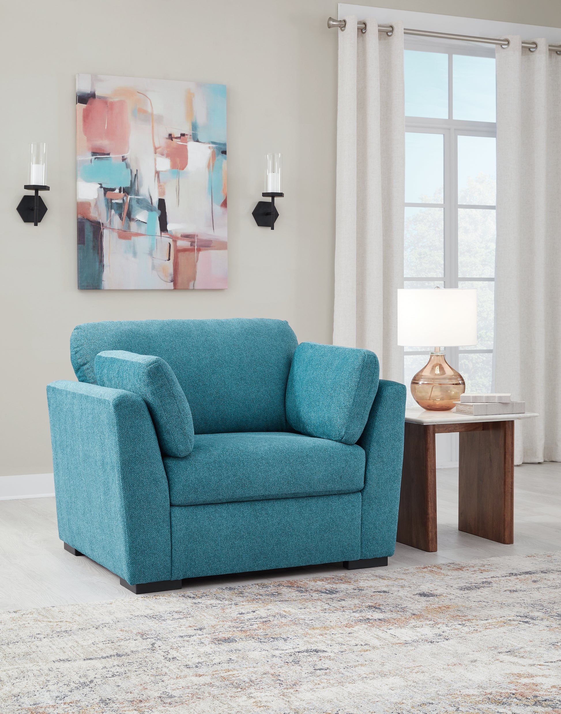 Orange Furniture Outlet - Ashley Furniture - Keerwick Living Room - Chair and a Half / Teal - 6750723