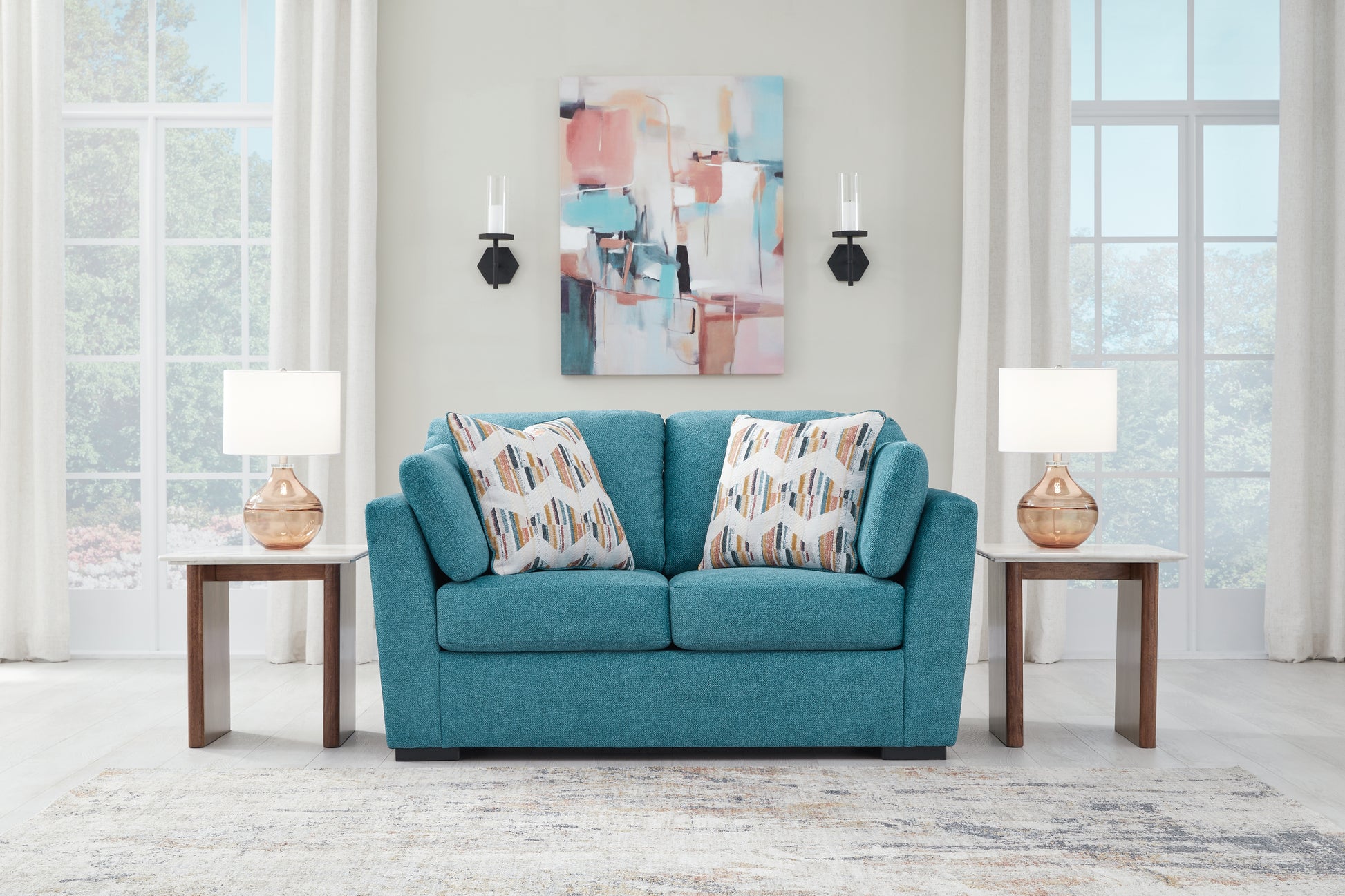 Orange Furniture Outlet - Ashley Furniture - Keerwick Living Room - Loveseat / Teal - 6750735