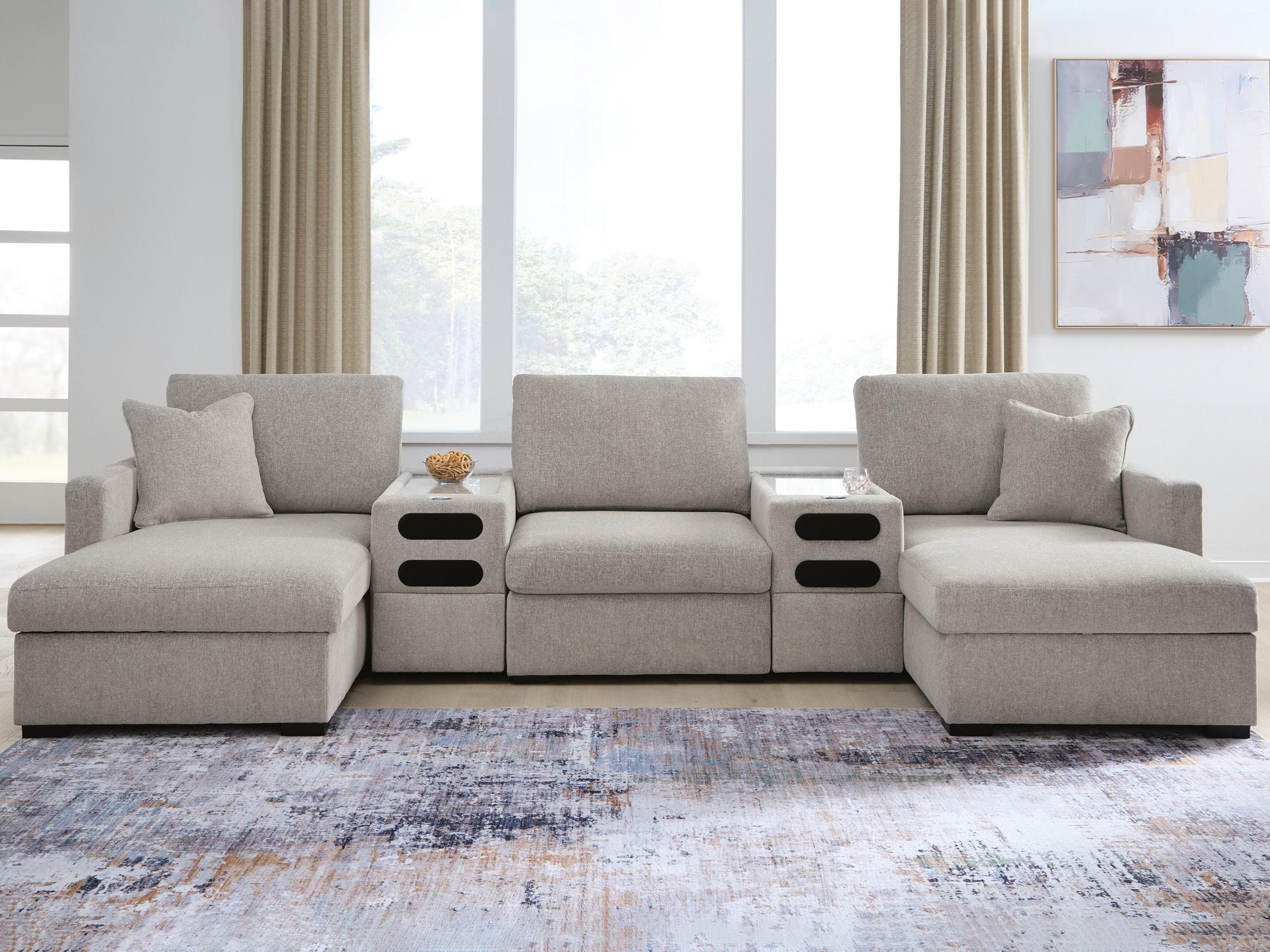 Orange Furniture Outlet - Ashley Furniture - ModMax Luxe Sectional - RAF 5-Piece Double Chaise Sectional with Audio Consoles - 68605S43