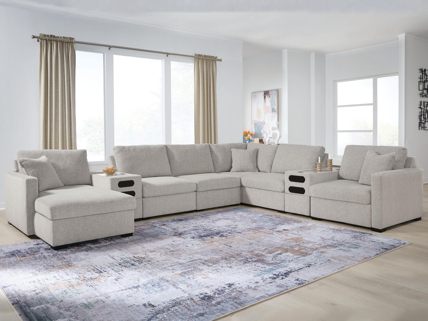 Orange Furniture Outlet - Ashley Furniture - ModMax Luxe Sectional - RAF 8-Piece Sectional with Chaise and Audio Consoles / Flint - 68605S41