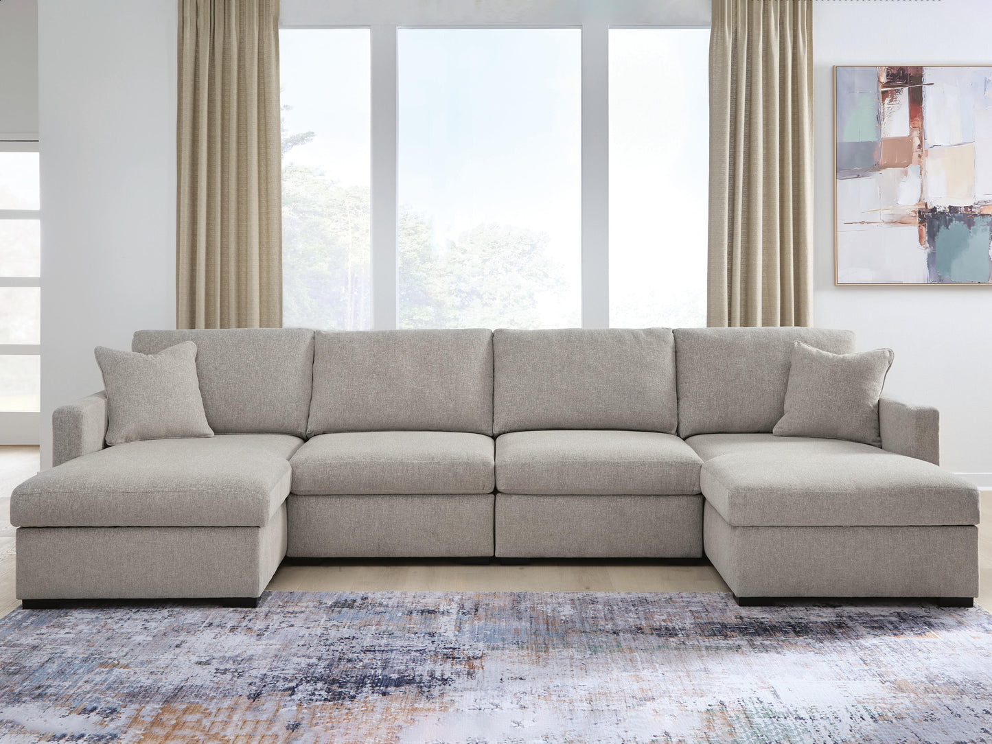 Orange Furniture Outlet - Ashley Furniture - ModMax Luxe Sectional - RAF 4-Piece Double Chaise Sectional / Flint - 68605S16