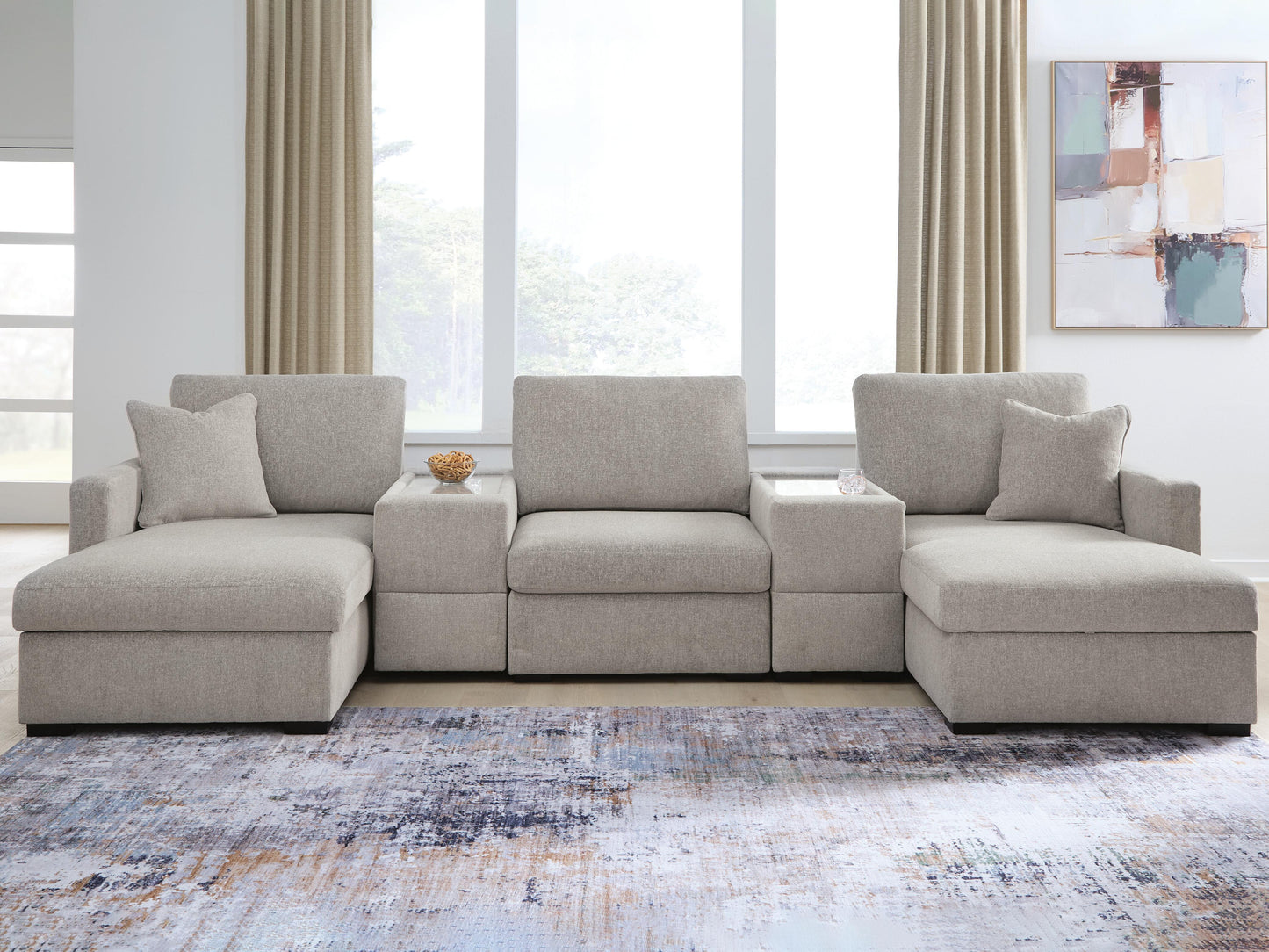 Orange Furniture Outlet - Ashley Furniture - ModMax Luxe Sectional - RAF 5-Piece Double Chaise Sectional with Storage Consoles / Flint - 68605S38