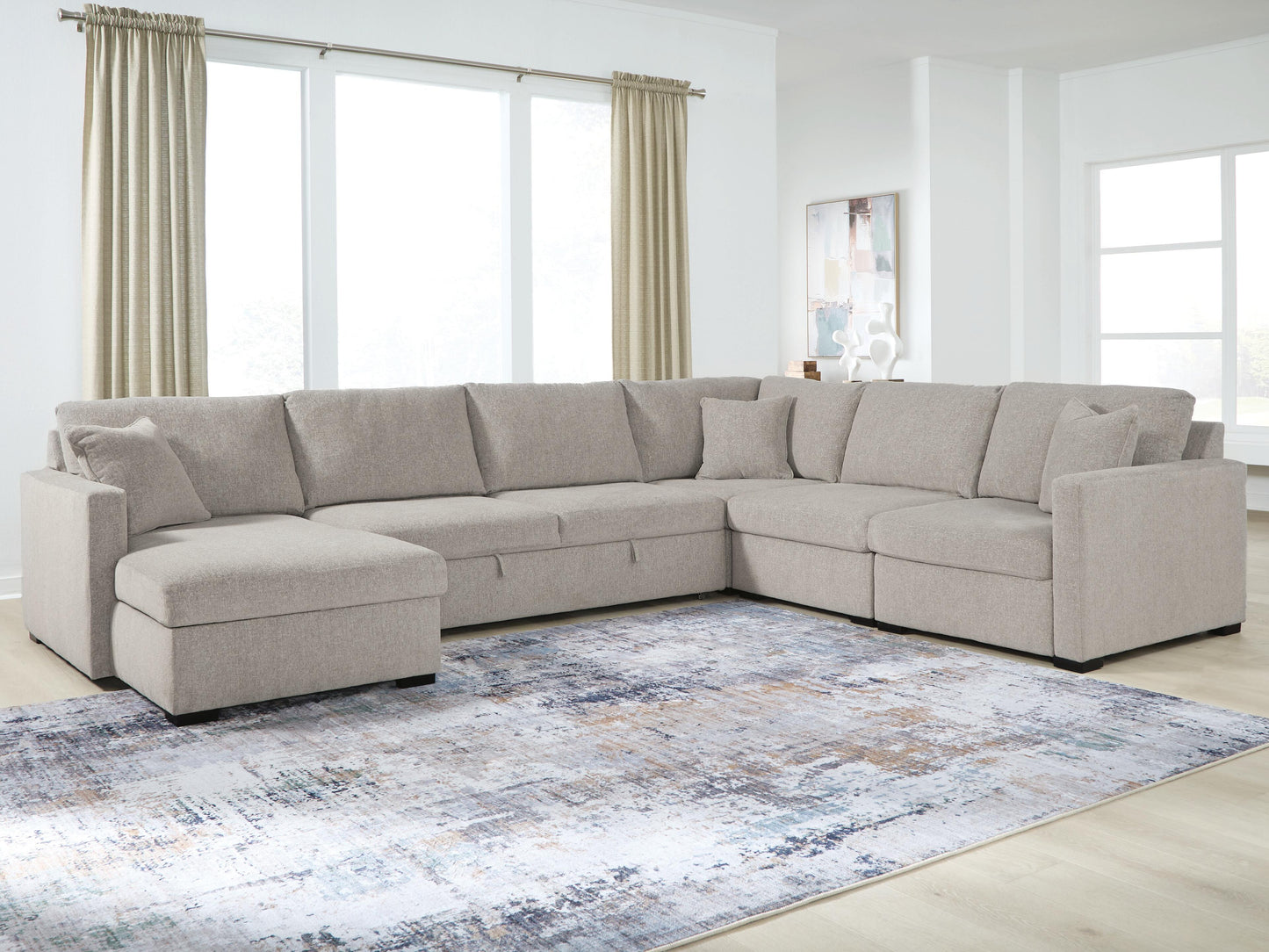 Orange Furniture Outlet - Ashley Furniture - ModMax Luxe Sectional - RAF 5-Piece Sectional with Chaise and Pop Up Sleeper / Flint - 68605S97