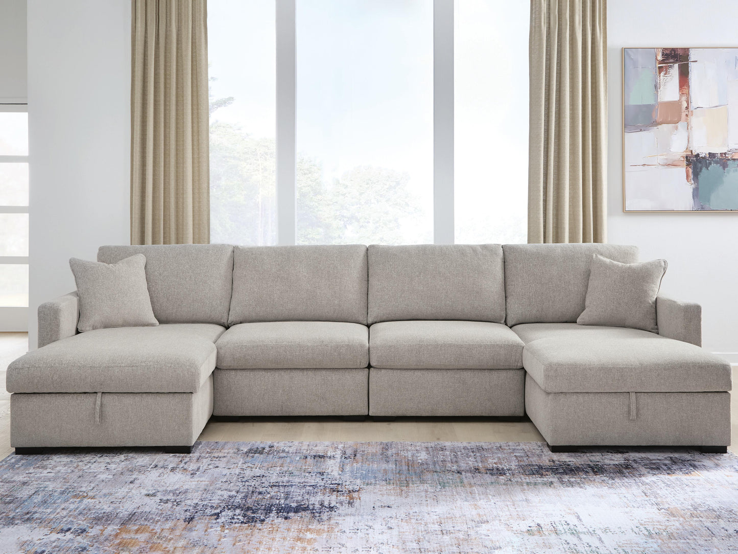 Orange Furniture Outlet - Ashley Furniture - ModMax Luxe Sectional - RAF 4-Piece Double Storage Chaise Sectional / Flint - 68605S62